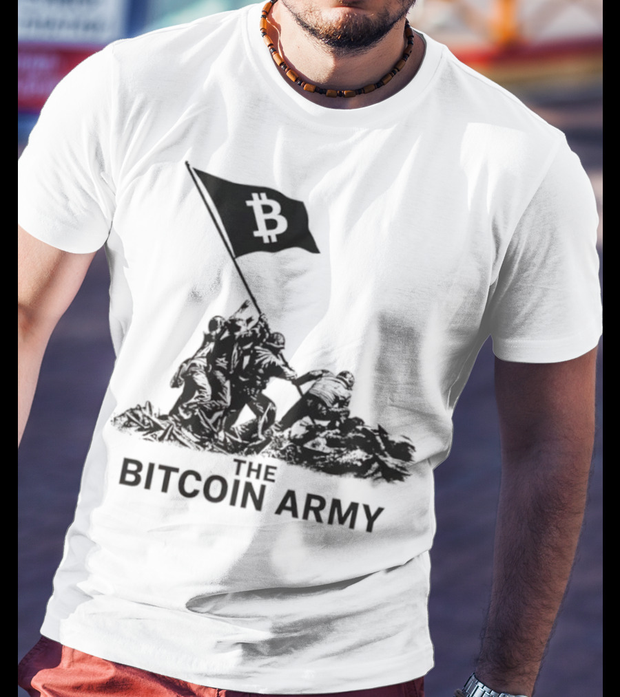 Bitcoin Army Raising The Flag Cryptocurrency Image Iwo Jima T-Shirt