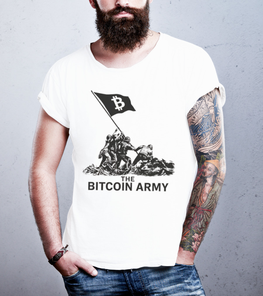 Bitcoin Army Raising The Flag Cryptocurrency Image Iwo Jima T-Shirt