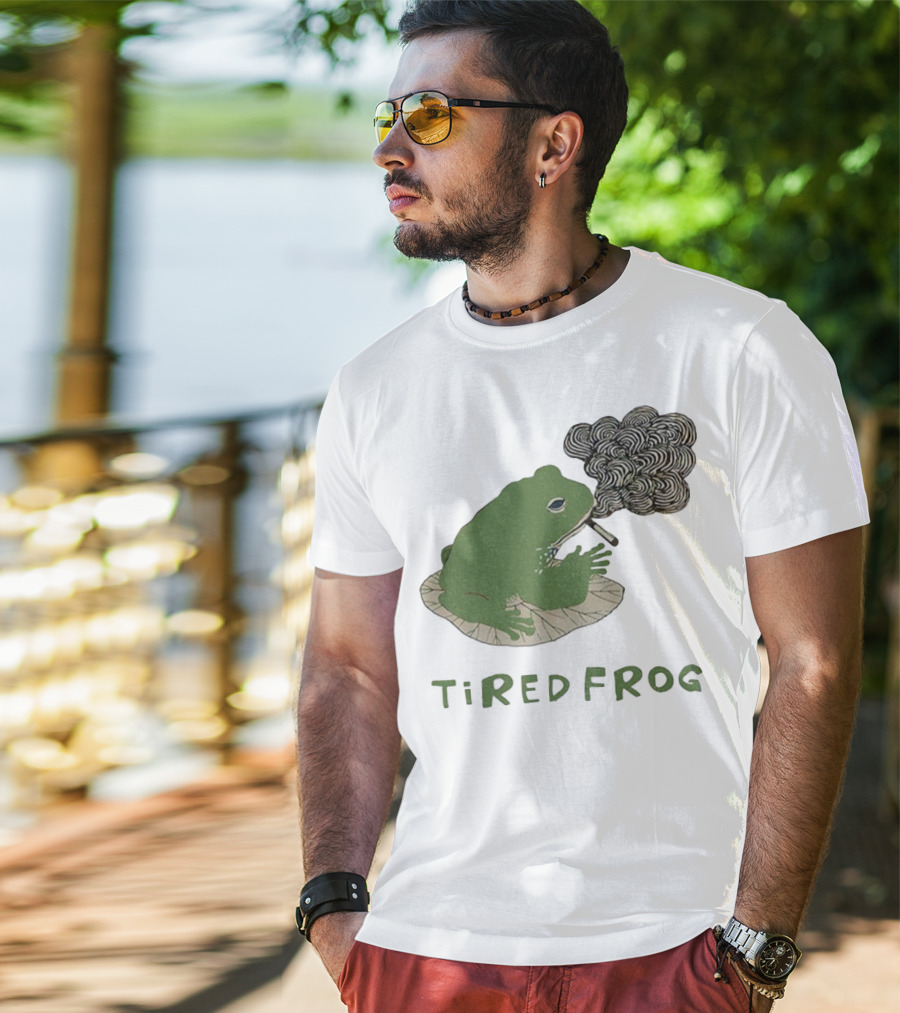 Tired Frog Smoking Meme Japanese Style Smoking Frog T-Shirt