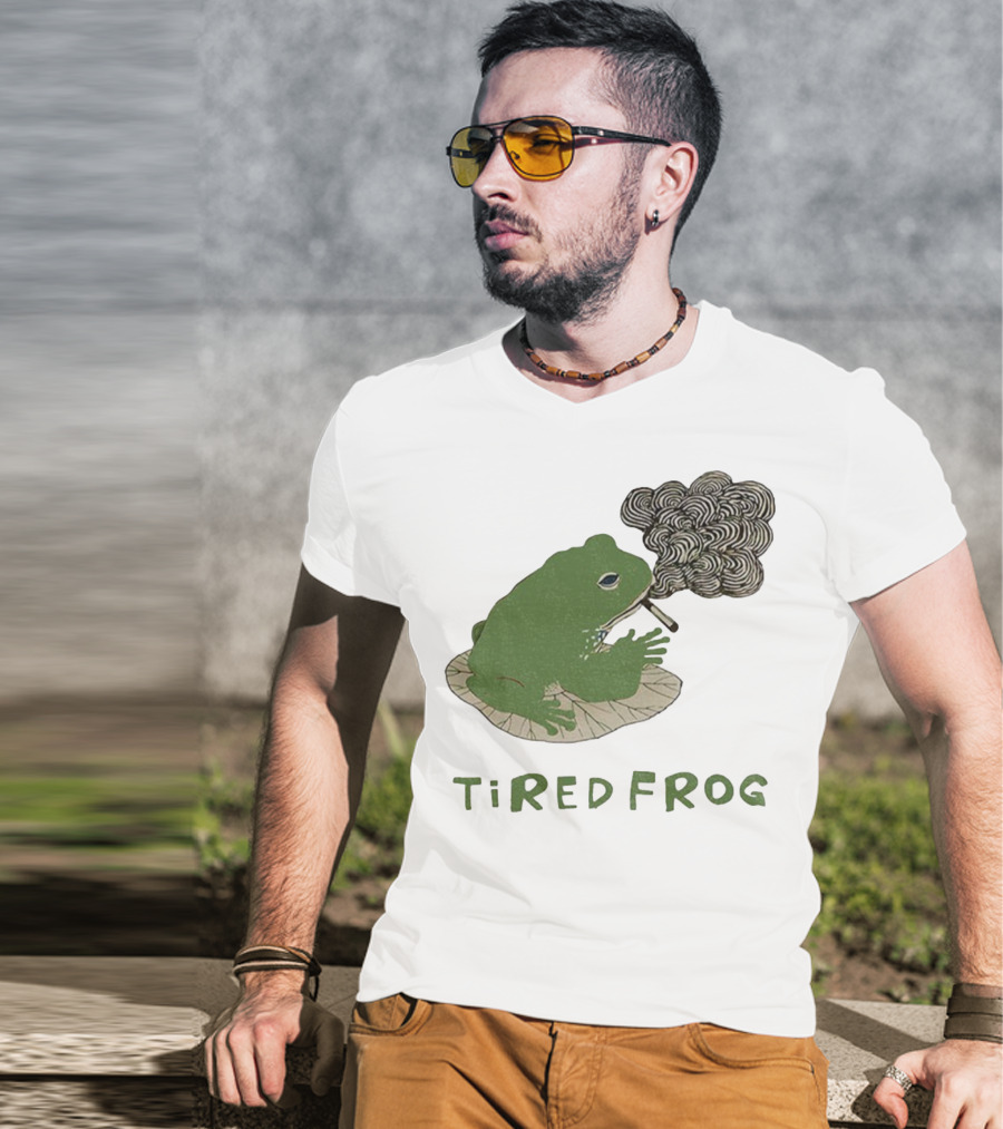 Tired Frog Smoking Meme Japanese Style Smoking Frog T-Shirt