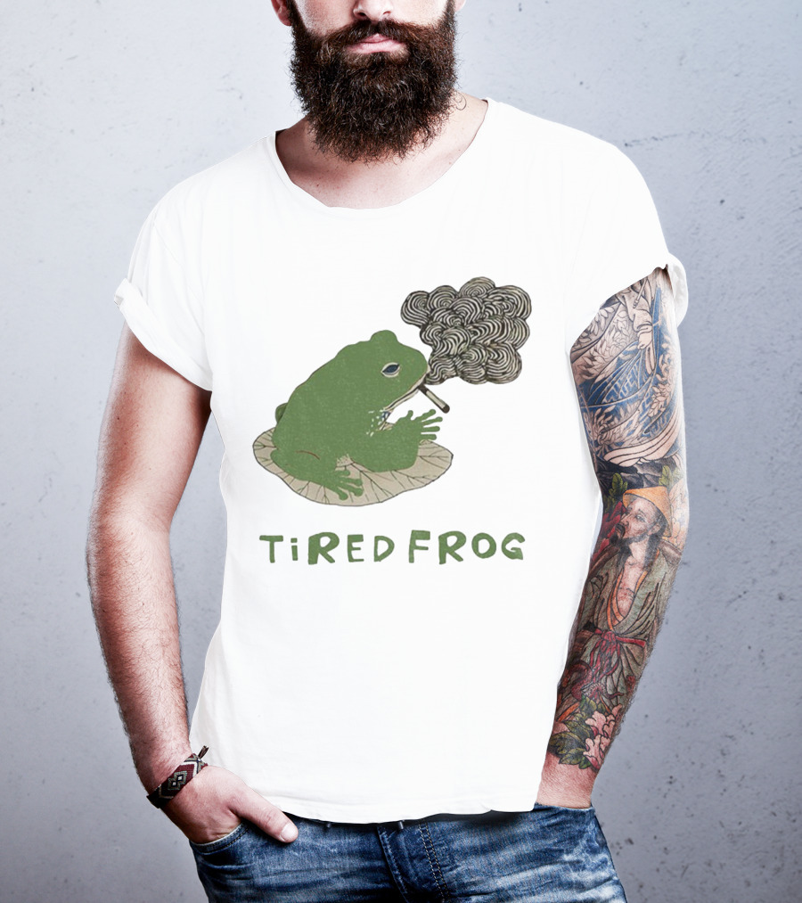 Tired Frog Smoking Meme Japanese Style Smoking Frog T-Shirt