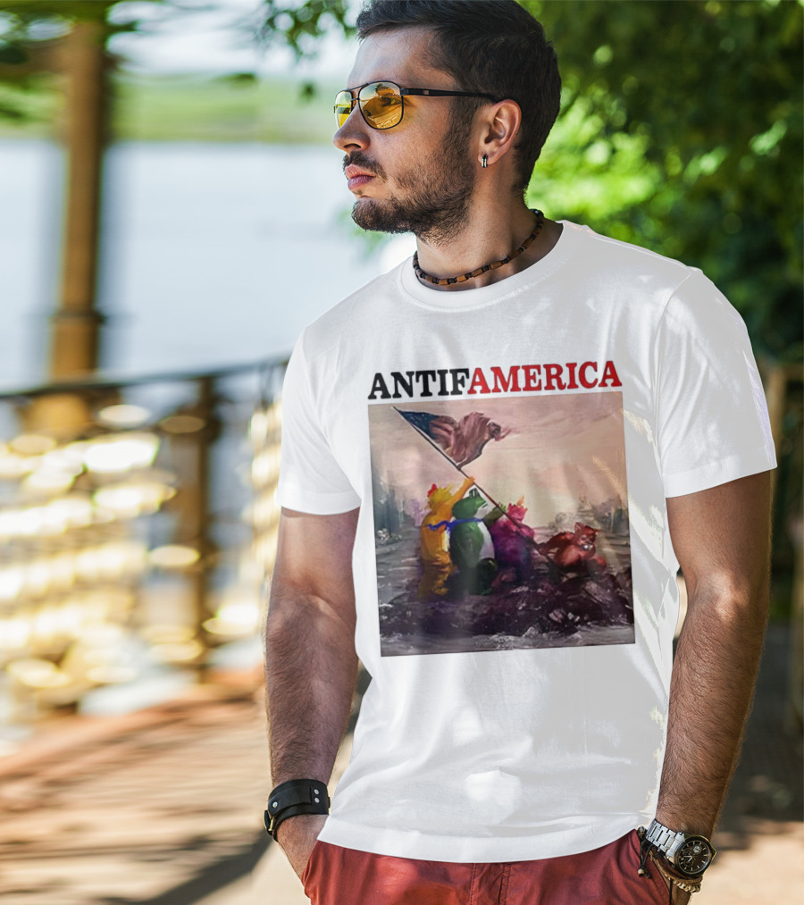 Antifamerica Portland Frog Parody Of Iconic Historical Scene With Bold Characters And Flag T-Shirt