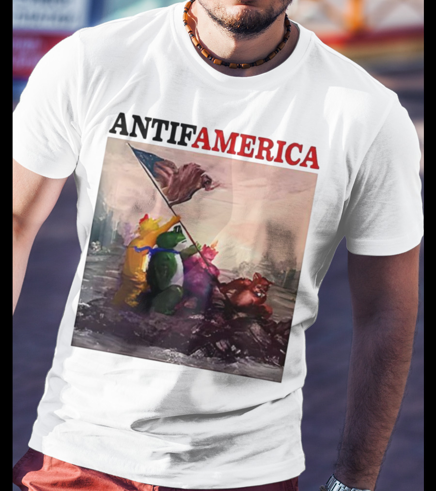 Antifamerica Portland Frog Parody Of Iconic Historical Scene With Bold Characters And Flag T-Shirt