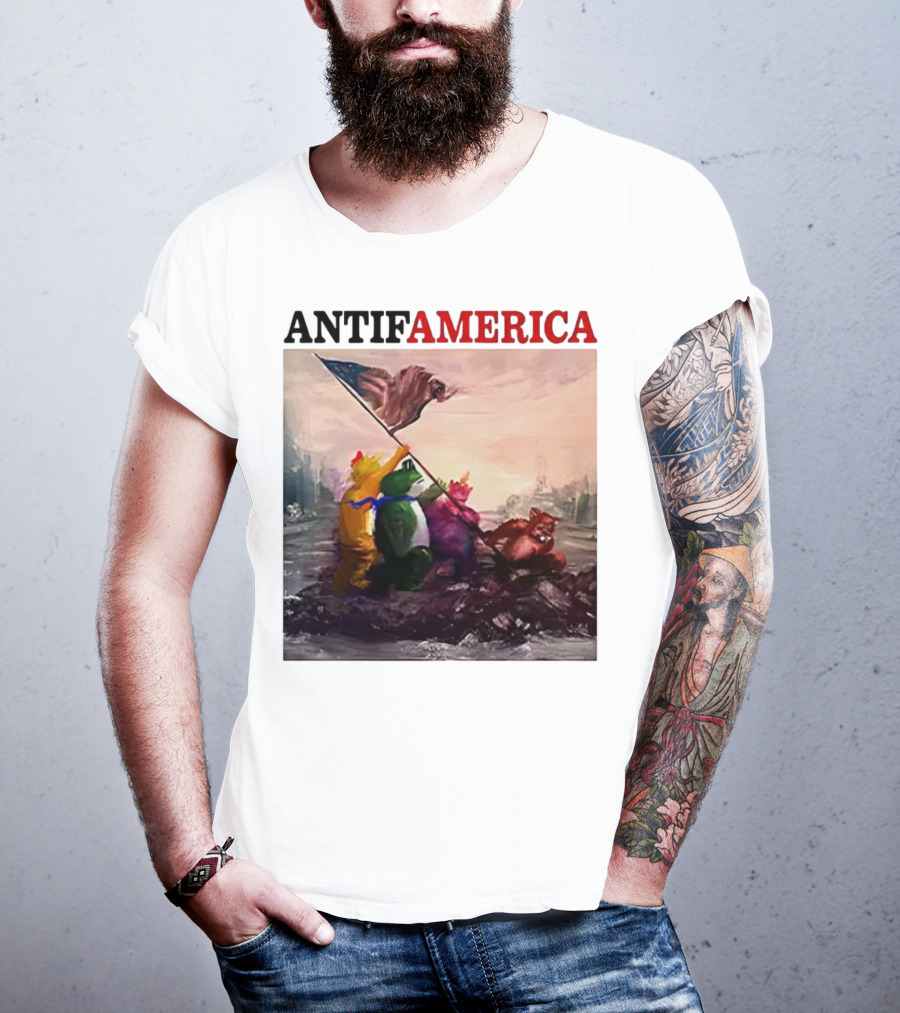Antifamerica Portland Frog Parody Of Iconic Historical Scene With Bold Characters And Flag T-Shirt