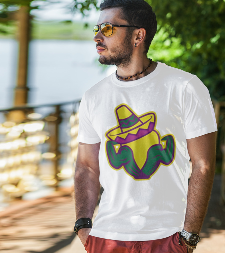 Cedar Rapids Kernels Corn Mascot In Sombrero Green And Yellow Design T-Shirt