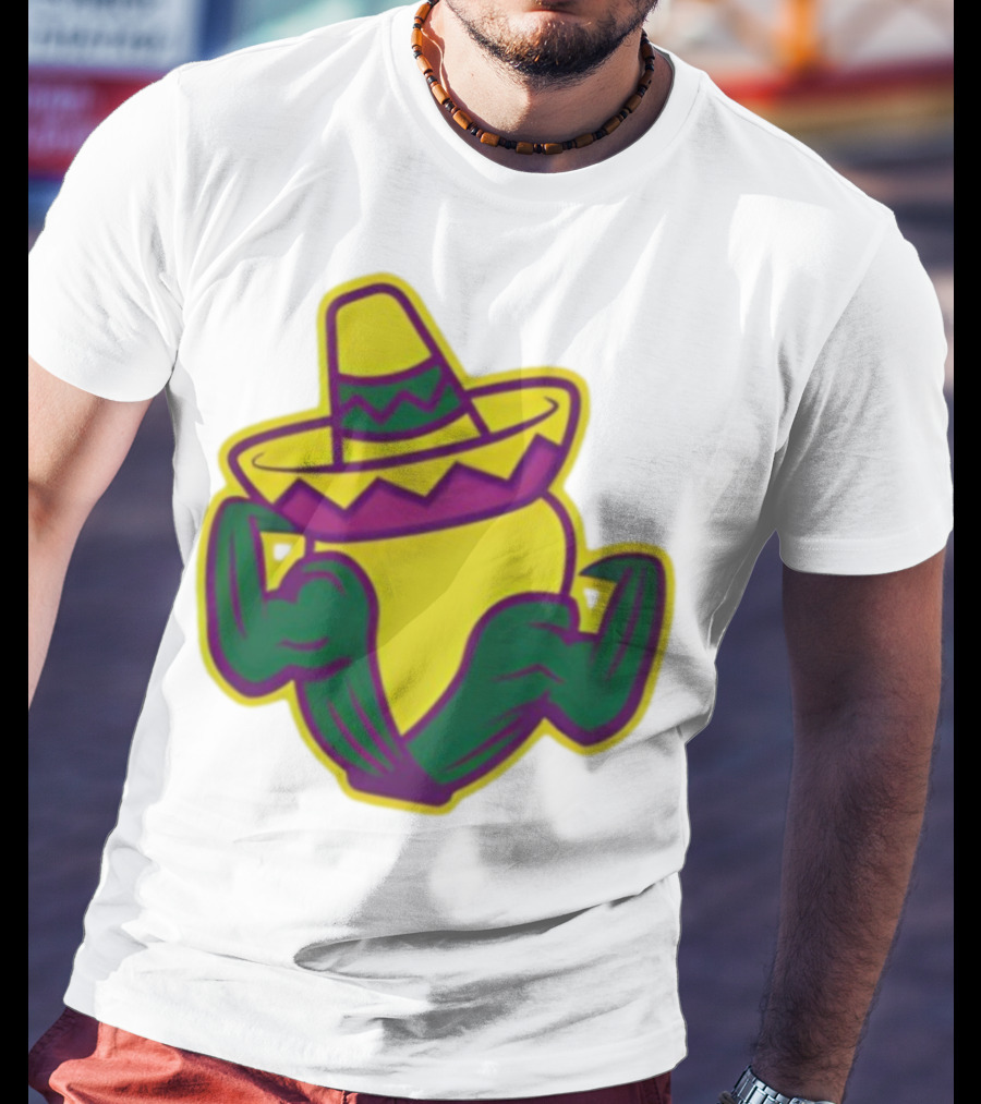 Cedar Rapids Kernels Corn Mascot In Sombrero Green And Yellow Design T-Shirt