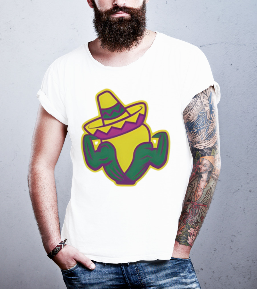 Cedar Rapids Kernels Corn Mascot In Sombrero Green And Yellow Design T-Shirt