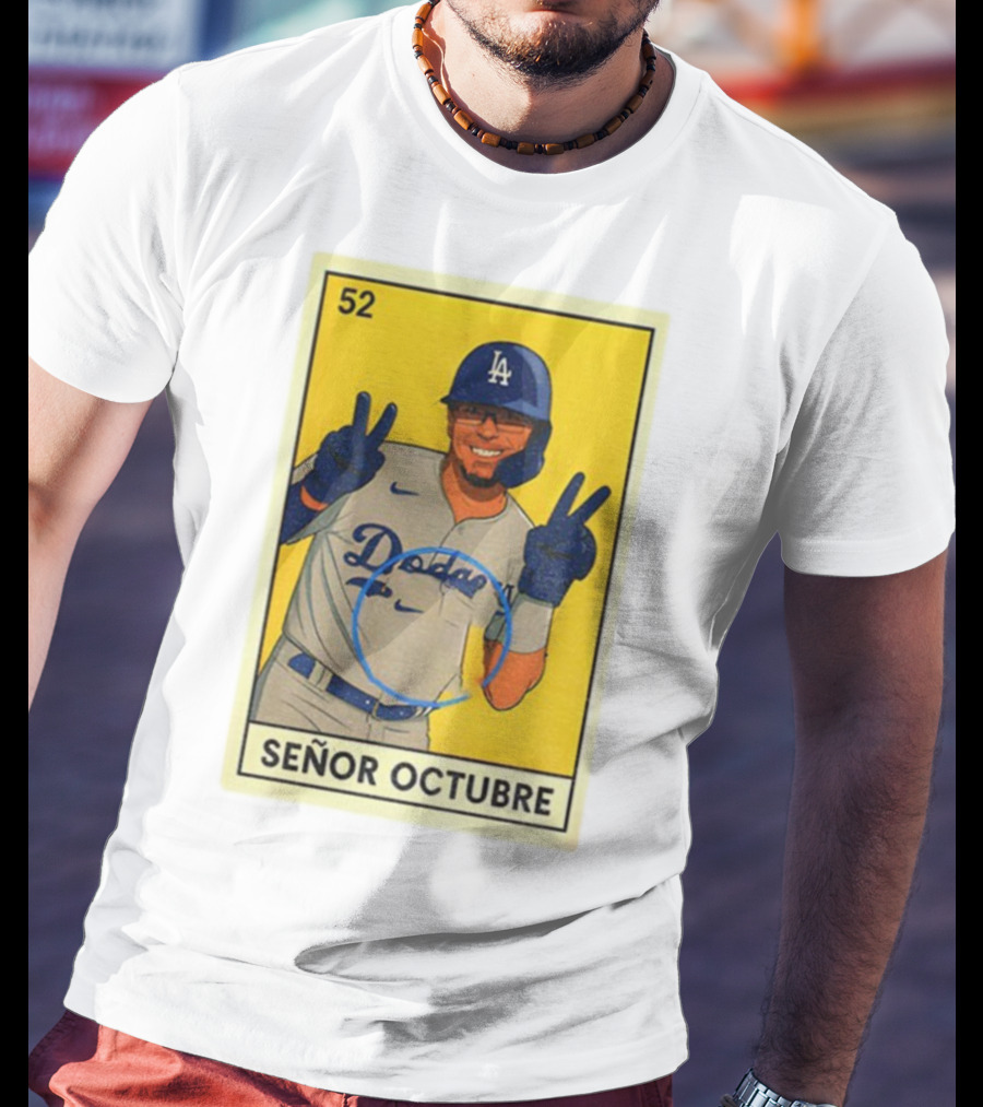 Señor Octubre Los Angeles Dodgers Kike Hernandez 52 MLB Baseball Card T-Shirt