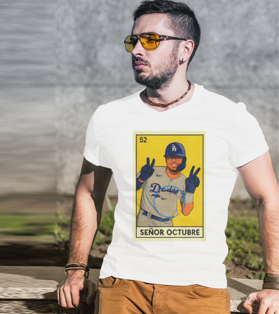 Señor Octubre Los Angeles Dodgers Kike Hernandez 52 MLB Baseball Card T-Shirt