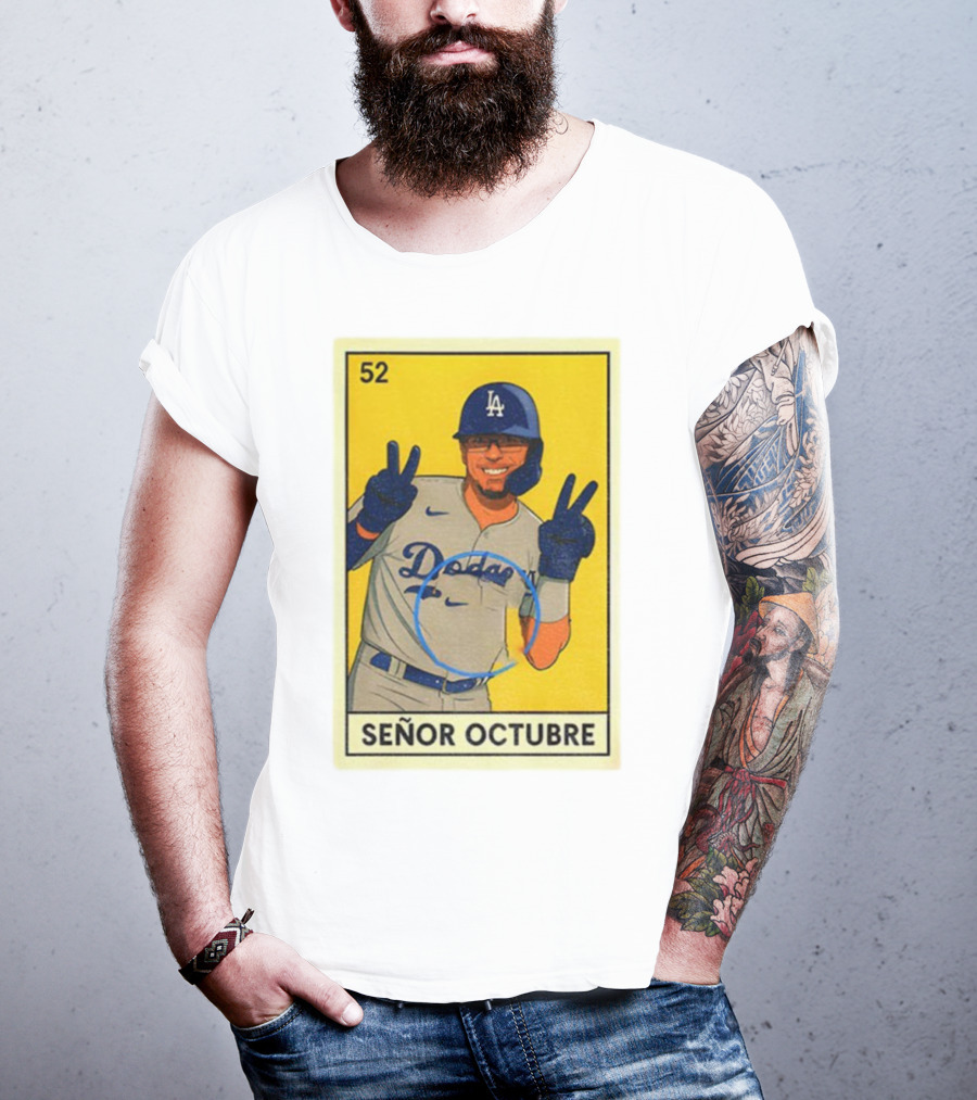 Señor Octubre Los Angeles Dodgers Kike Hernandez 52 MLB Baseball Card T-Shirt
