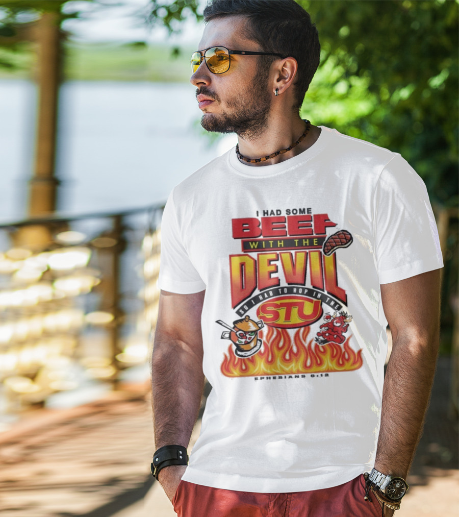 Mike Teezy Beef With The Devil STU Fire Text Graphics T-Shirt