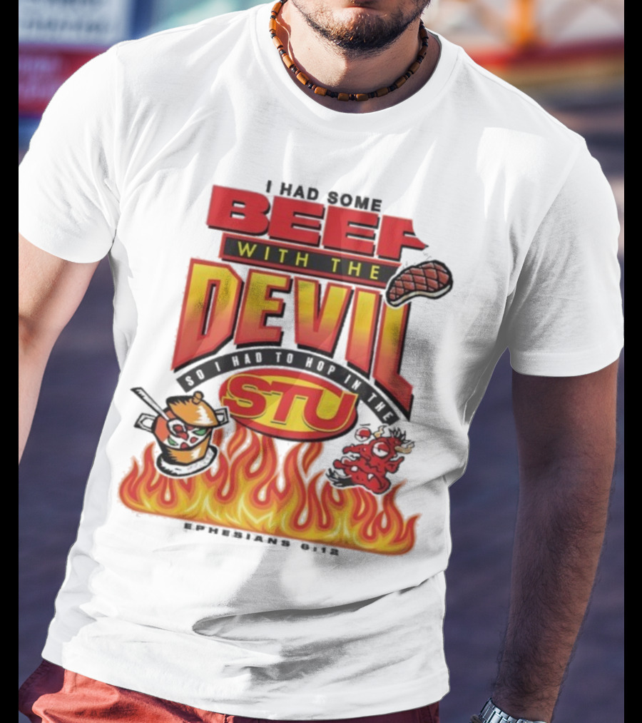 Mike Teezy Beef With The Devil STU Fire Text Graphics T-Shirt