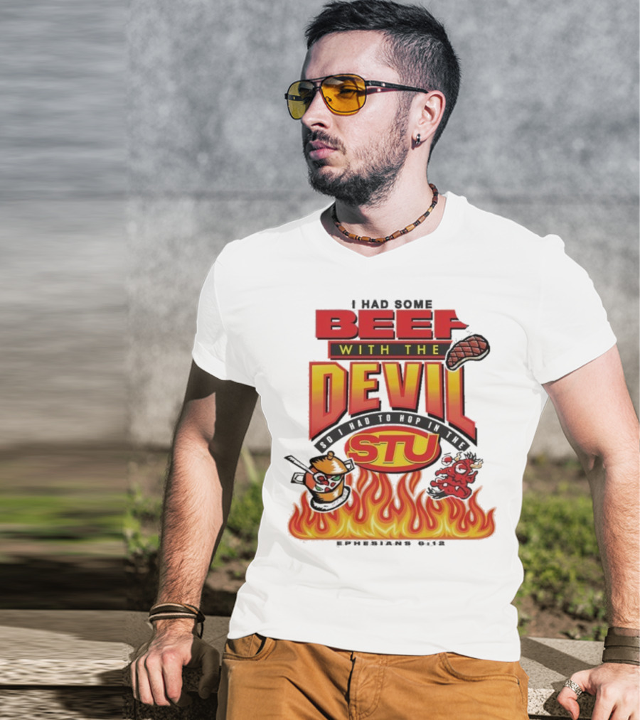 Mike Teezy Beef With The Devil STU Fire Text Graphics T-Shirt