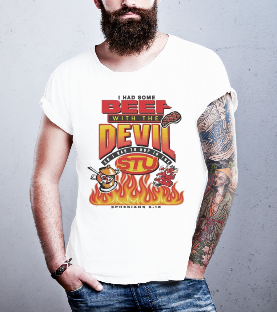 Mike Teezy Beef With The Devil STU Fire Text Graphics T-Shirt