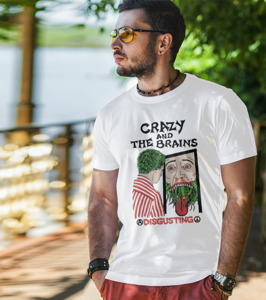 Crazy And The Brains Disgusting Peace Comic Style Face And Green Hair T-Shirt