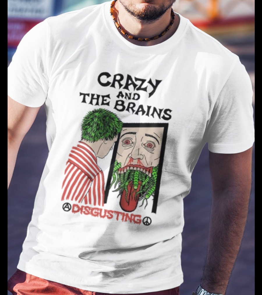 Crazy And The Brains Disgusting Peace Comic Style Face And Green Hair T-Shirt
