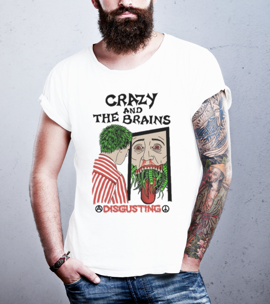 Crazy And The Brains Disgusting Peace Comic Style Face And Green Hair T-Shirt
