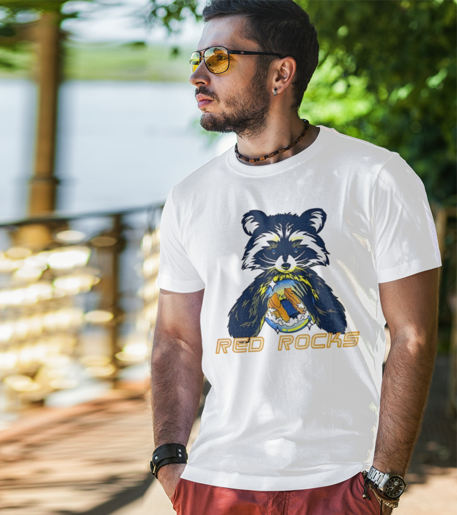 Red Rocks Raccoon Crystal Ball Graphic Tee T-Shirt