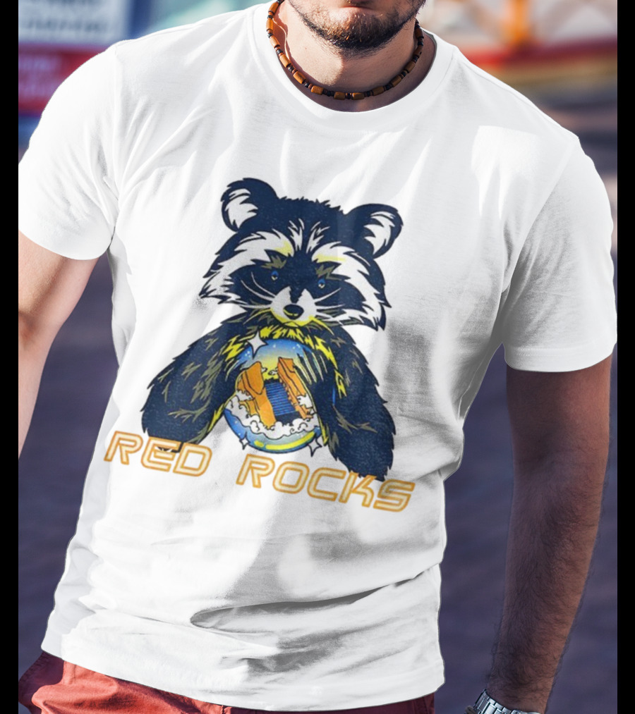 Red Rocks Raccoon Crystal Ball Graphic Tee T-Shirt