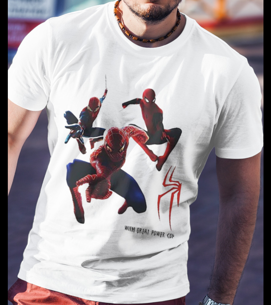 Spider Man Daily Bugle With Great Power Comes Great Responsibility Spider Logo Trio Suit Styles T-Shirt