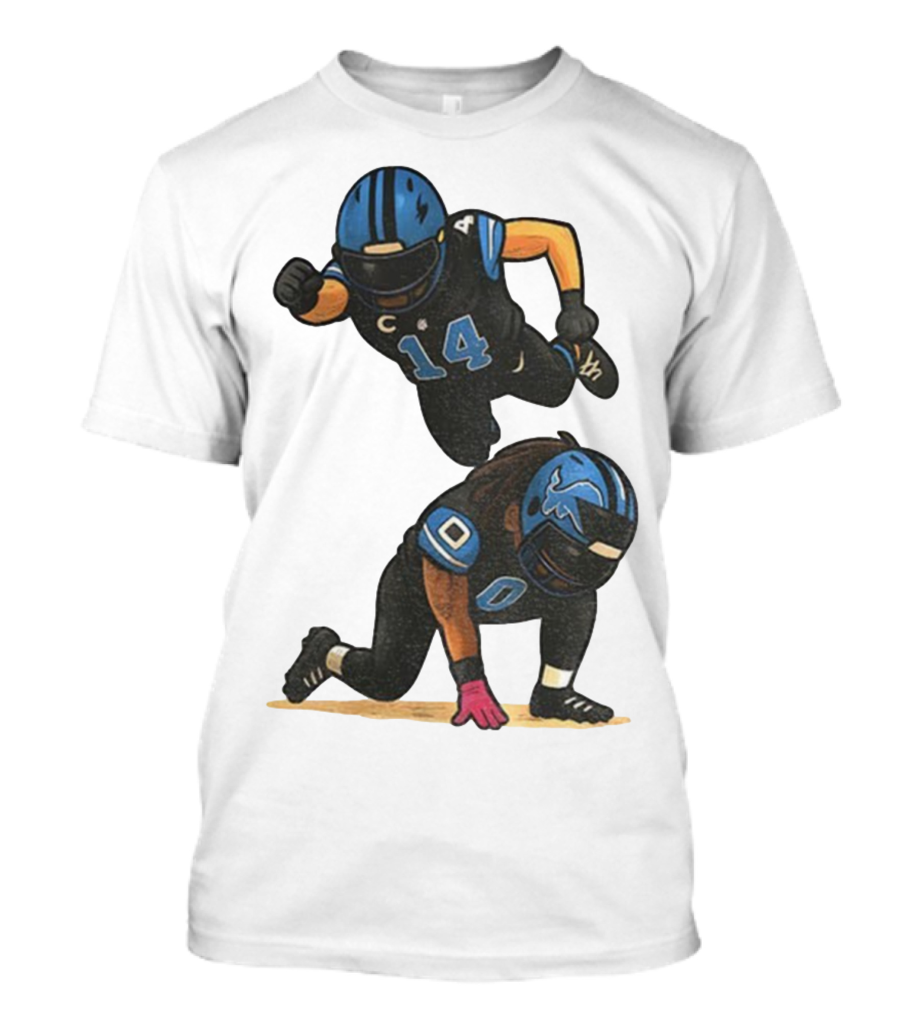 Amon Ra St. Brown Jahmyr Gibbs 14 00 Blue Black Football Celebration T-Shirt