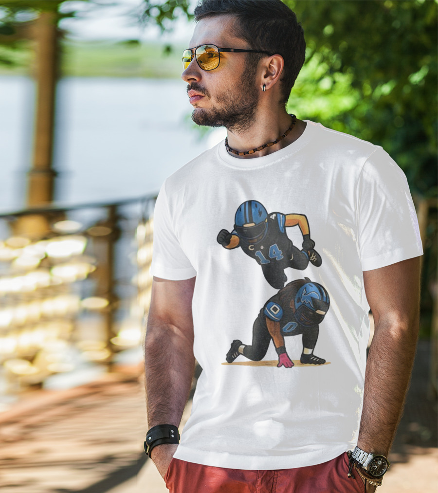 Amon Ra St. Brown Jahmyr Gibbs 14 00 Blue Black Football Celebration T-Shirt