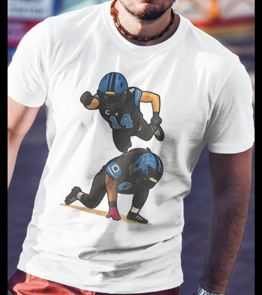 Amon Ra St. Brown Jahmyr Gibbs 14 00 Blue Black Football Celebration T-Shirt