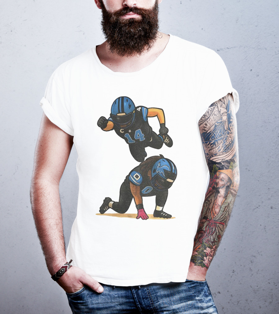 Amon Ra St. Brown Jahmyr Gibbs 14 00 Blue Black Football Celebration T-Shirt