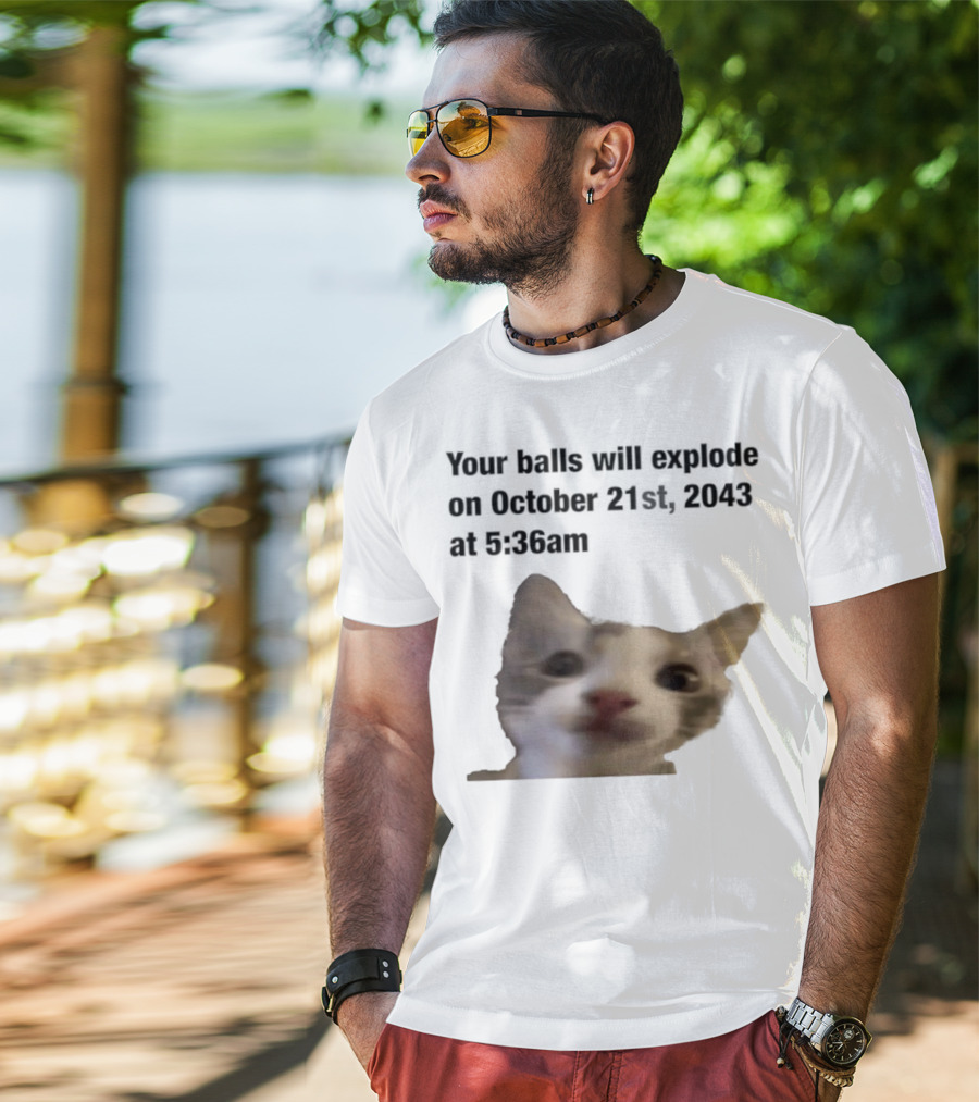 Cat Your Balls Will Explode October 21st 2043 At 5 36am T-Shirt