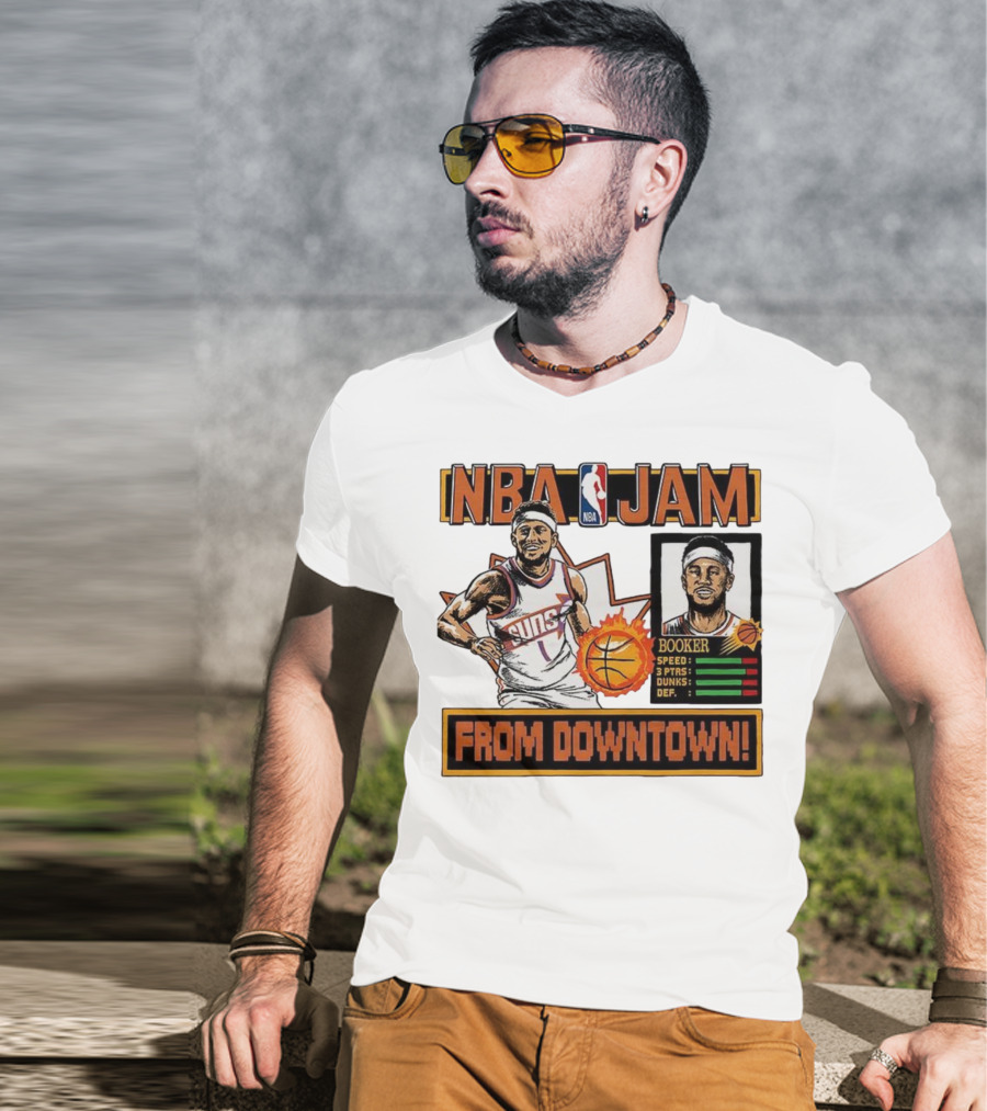 NBA Jam Devin Booker Suns From Downtown Classic Video Game T-Shirt