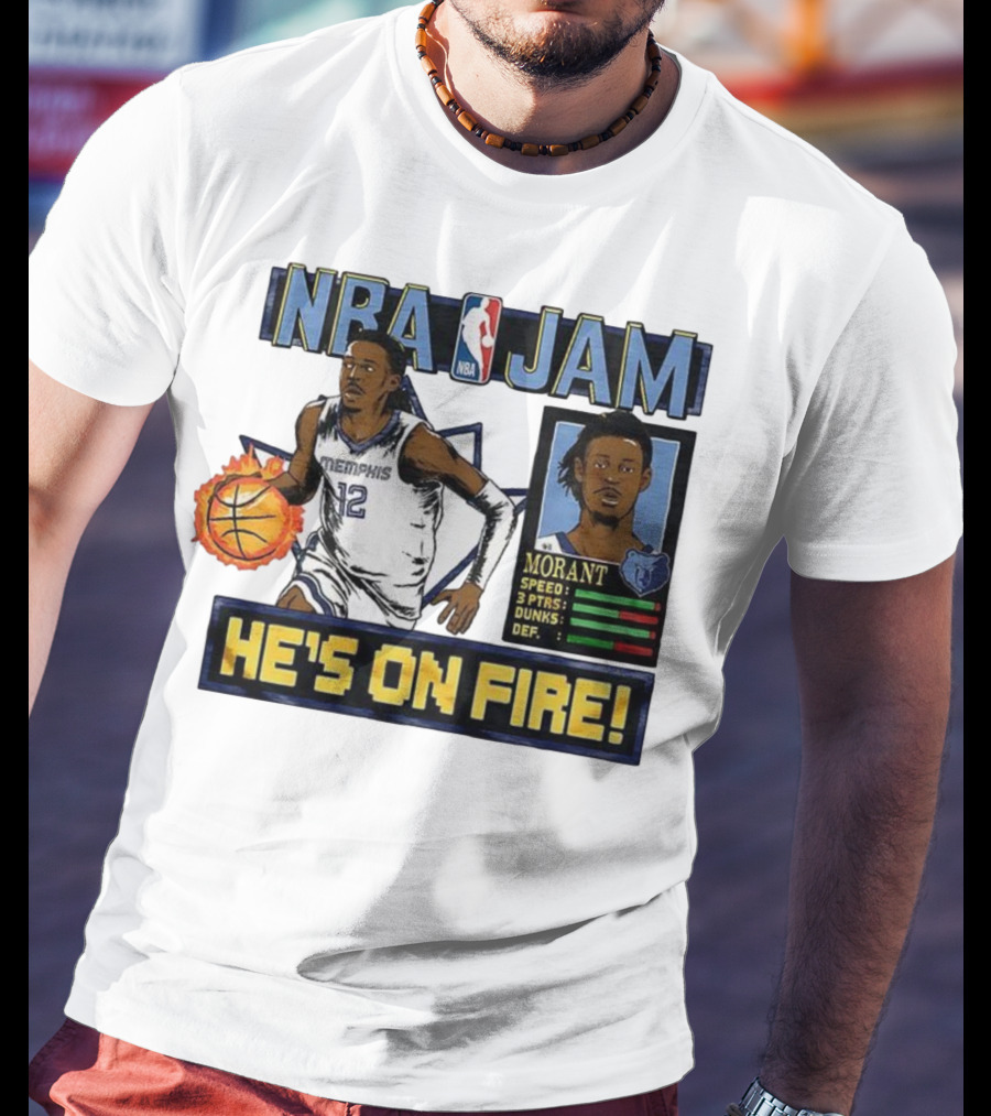 Ja Morant NBA Jam Memphis Grizzlies He's On Fire Classic Video Game Style T-Shirt