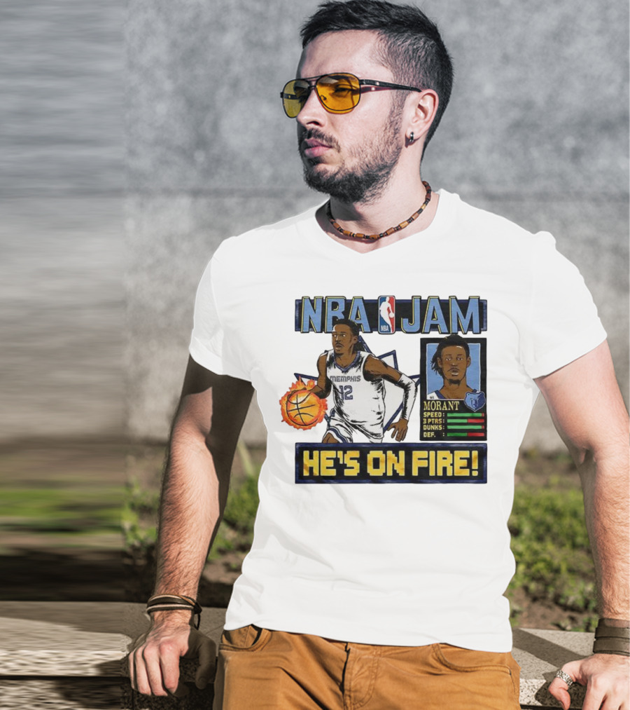 Ja Morant NBA Jam Memphis Grizzlies He's On Fire Classic Video Game Style T-Shirt