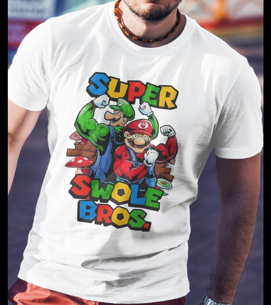 Super Swole Bros Classic Video Game Character Gym Lover Strong Cartoon Bros T-Shirt
