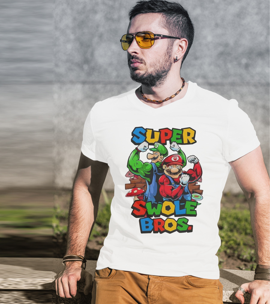 Super Swole Bros Classic Video Game Character Gym Lover Strong Cartoon Bros T-Shirt