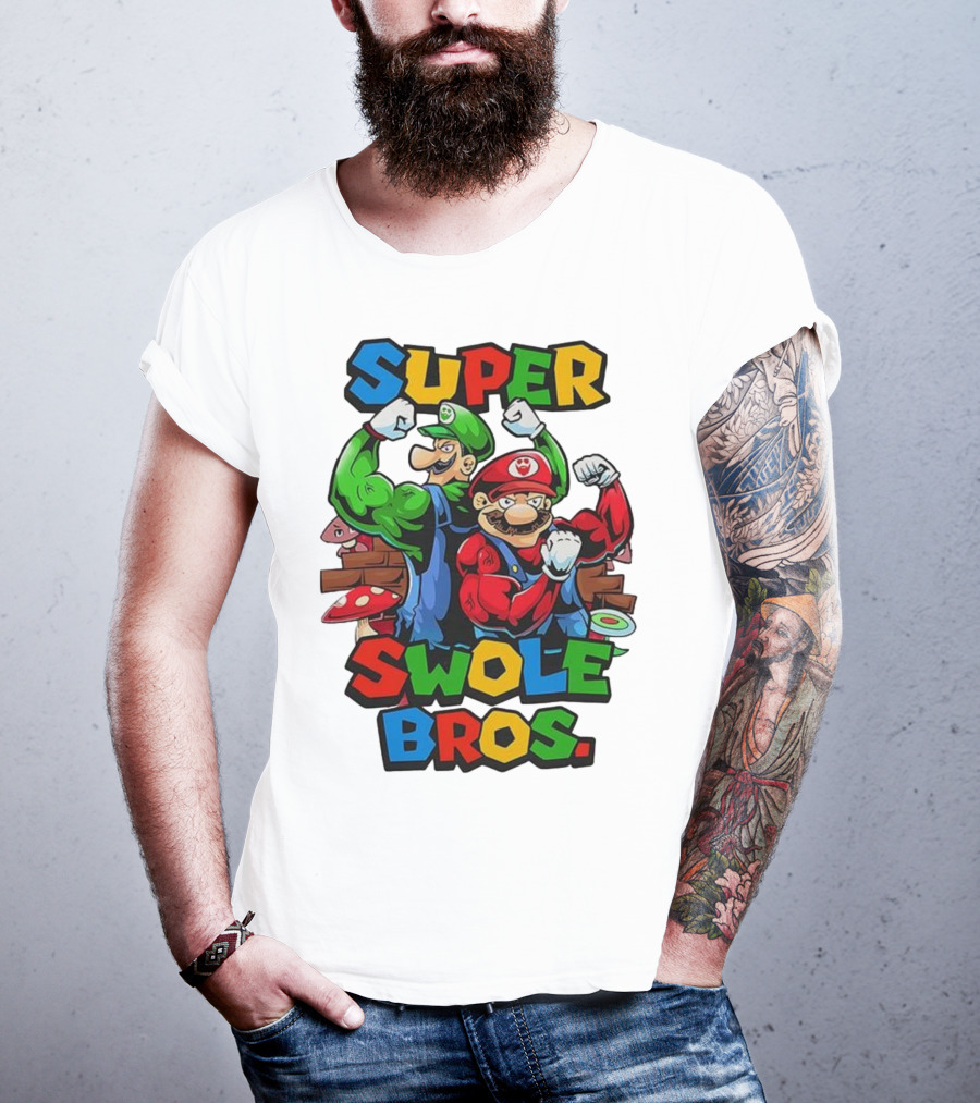 Super Swole Bros Classic Video Game Character Gym Lover Strong Cartoon Bros T-Shirt
