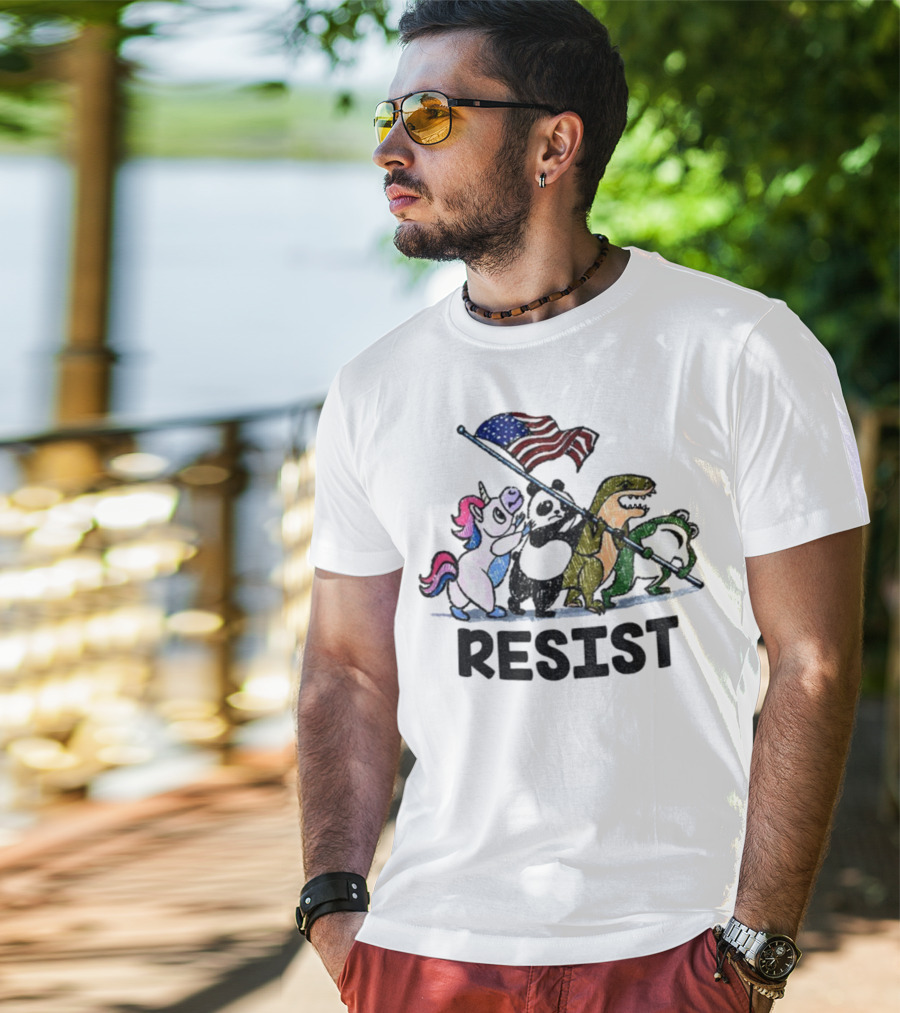 Unicorn Panda Alligator Frog Resist American Flag Political Statement T-Shirt