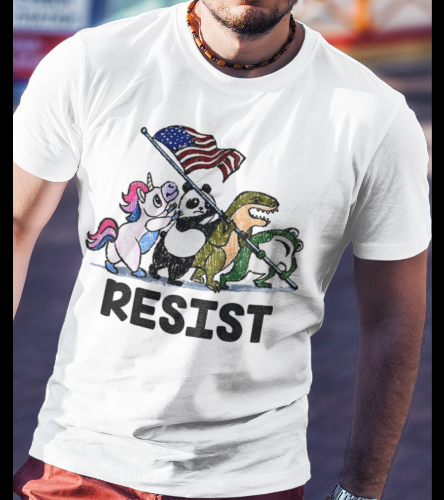 Unicorn Panda Alligator Frog Resist American Flag Political Statement T-Shirt