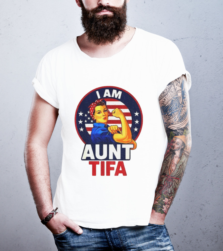 I Am Aunt Tifa Feminist Vintage American Flag T-Shirt