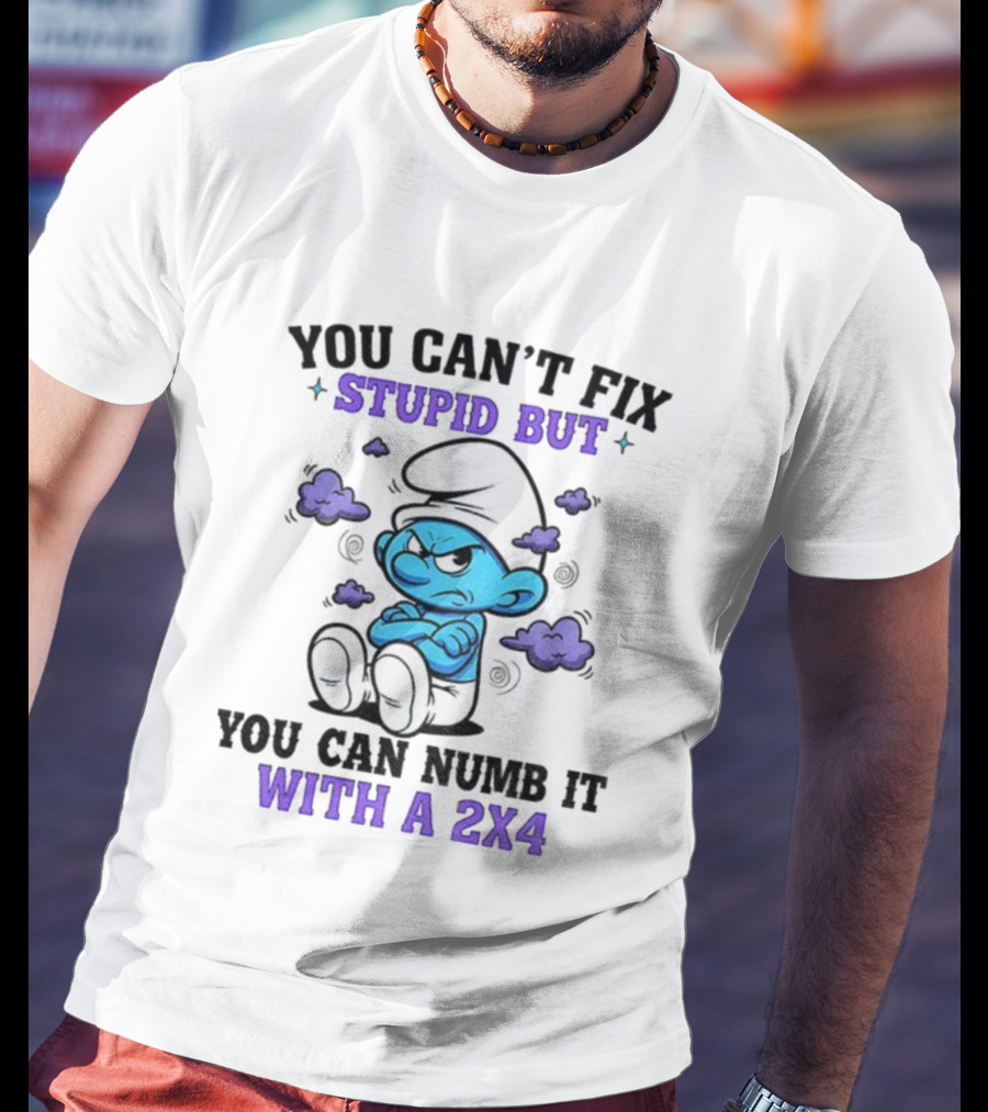 Angry Smurfs You Can't Fix Stupid But You Can Numb It With A 2x4 T-Shirt