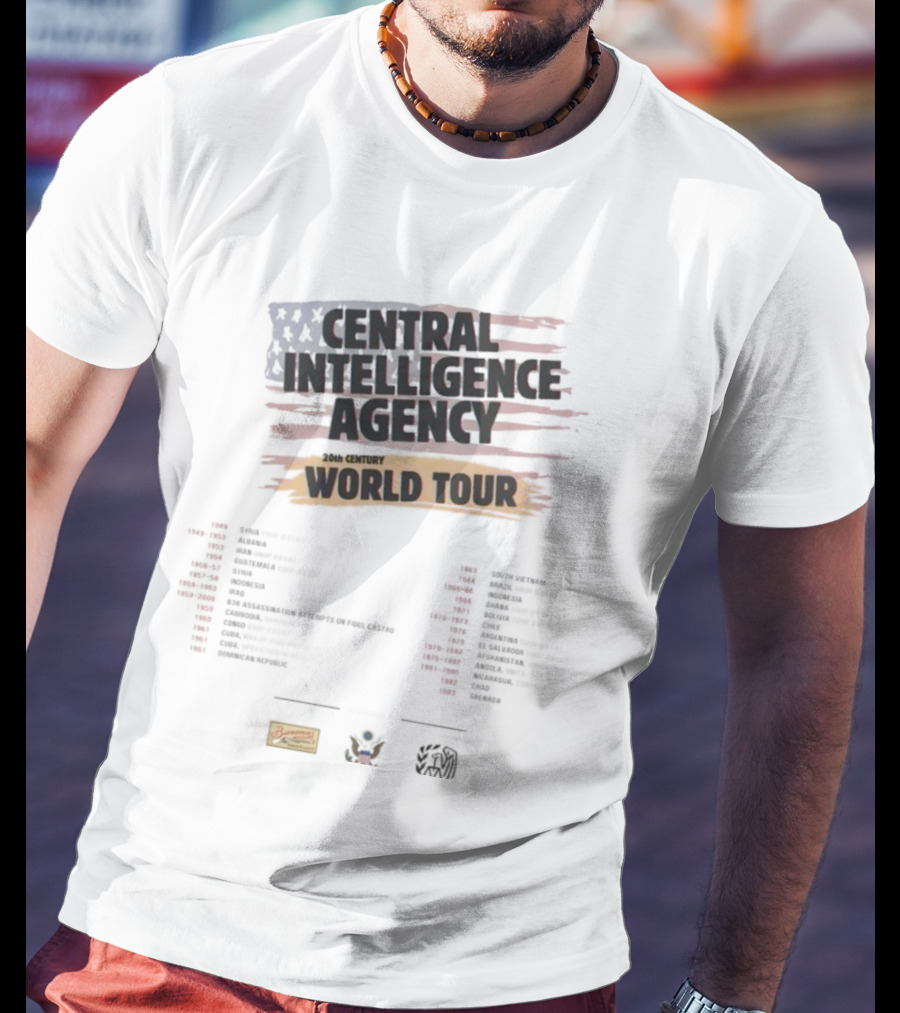 Central Intelligence Agency World Tour Parody With American Flag Mock Concert Dates T-Shirt