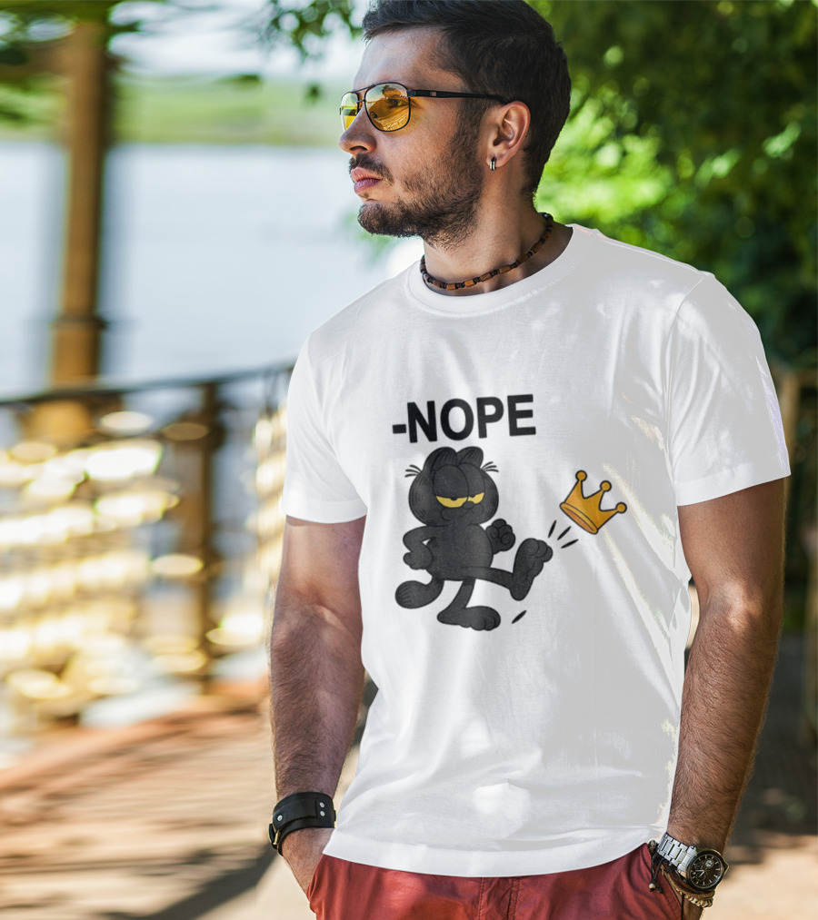 NOPE Black Cat Kicking Crown No Kings In America T-Shirt