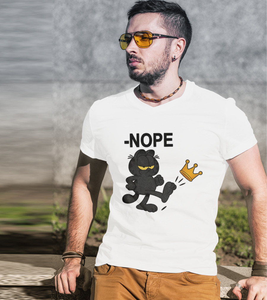 NOPE Black Cat Kicking Crown No Kings In America T-Shirt