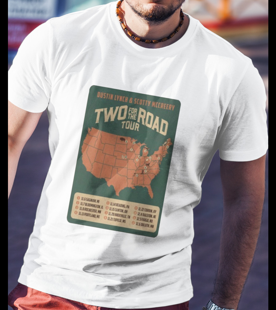 Dustin Lynch Scotty McCreery Two For The Road Tour 2025 US Map And Dates T-Shirt