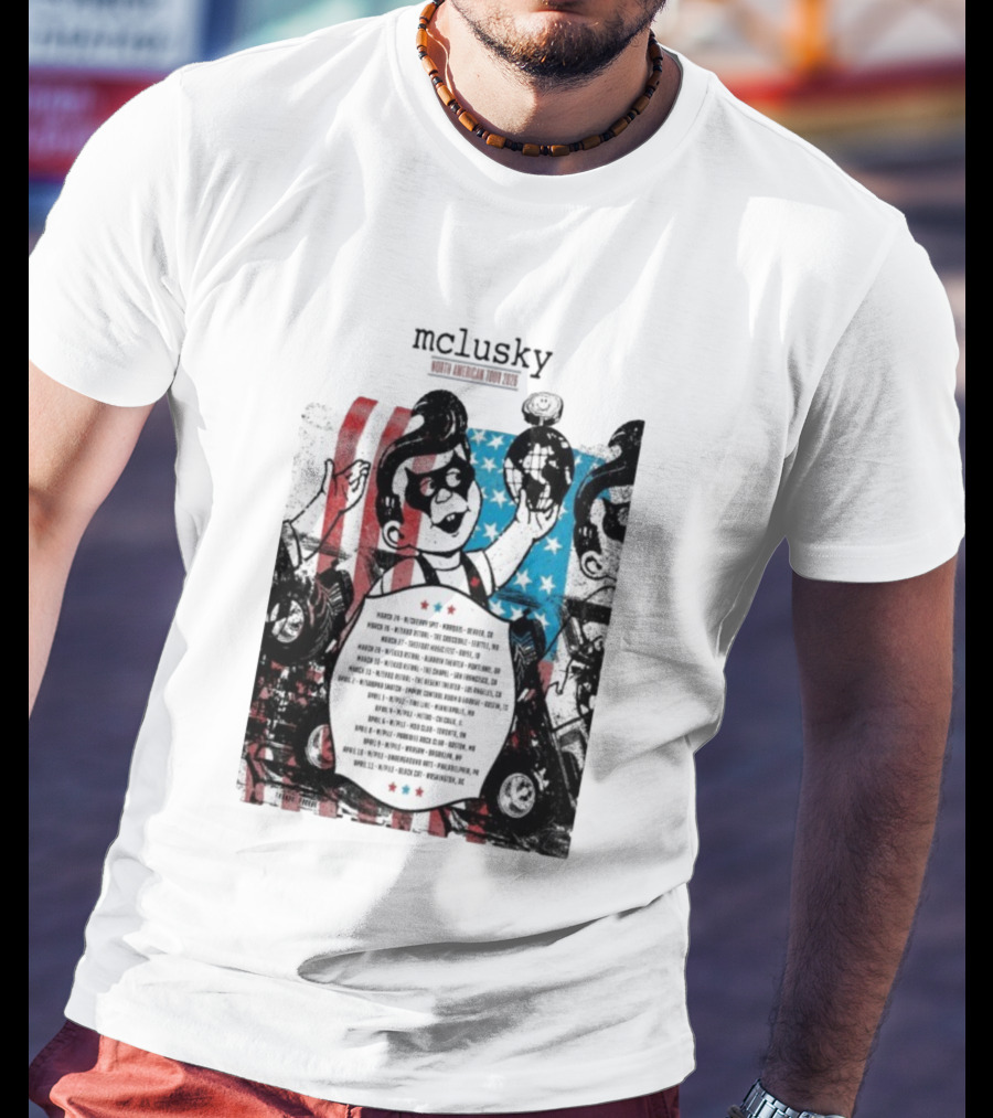 Mclusky North American 2026 Tour Red Blue Stripes March April Dates T-Shirt