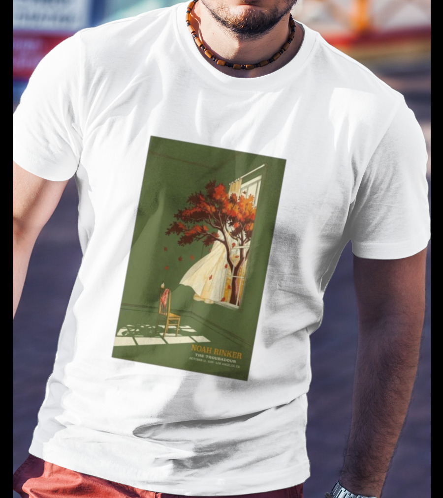 Noah Rinker The Troubadour Los Angeles Oct 21 2025 Autumn Tree Window Scene T-Shirt