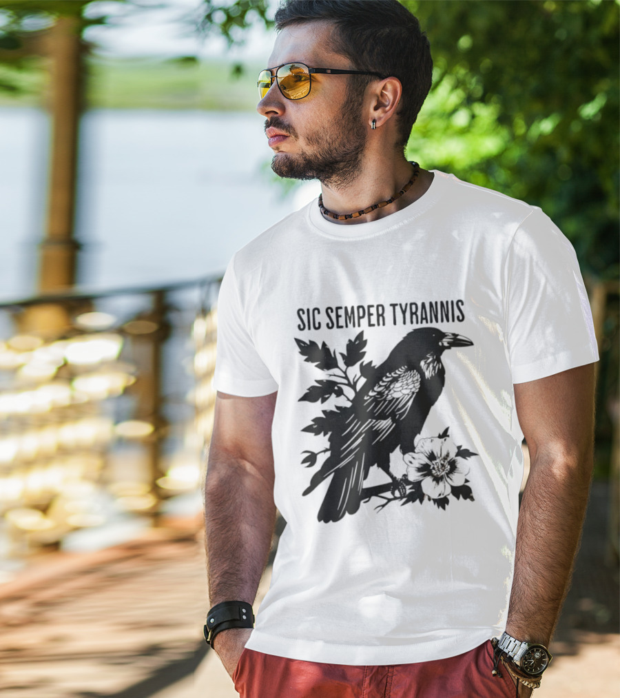 Sic Semper Tyrannis Raven With Leaves Graphic T-Shirt