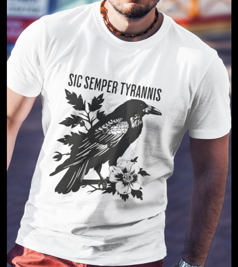 Sic Semper Tyrannis Raven With Leaves Graphic T-Shirt
