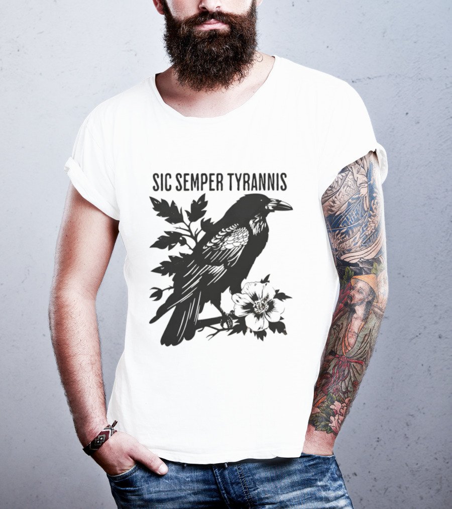 Sic Semper Tyrannis Raven With Leaves Graphic T-Shirt