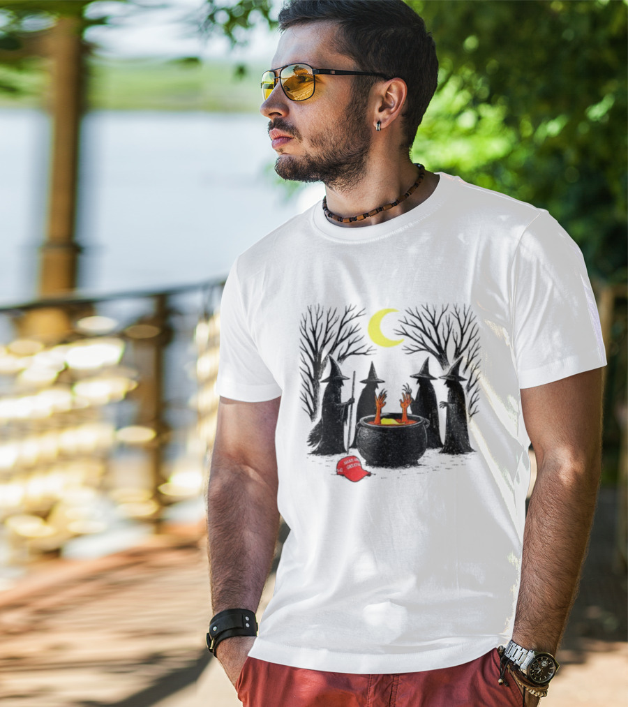 Spooky Witch Halloween Brewing Cauldron Make America Great Again Red Hat T-Shirt