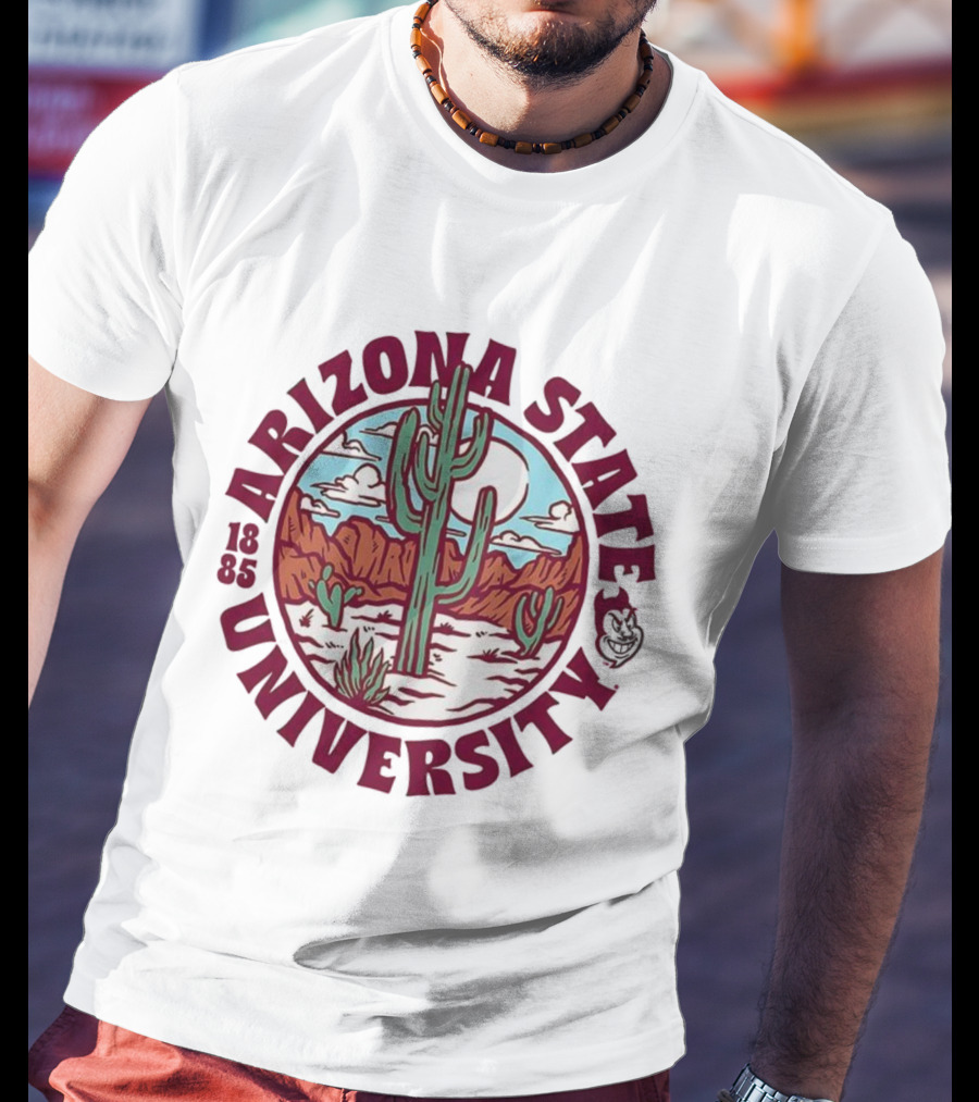Arizona State University 1885 Desert Cactus Landscape Sun Moon Iconic Symbol T-Shirt